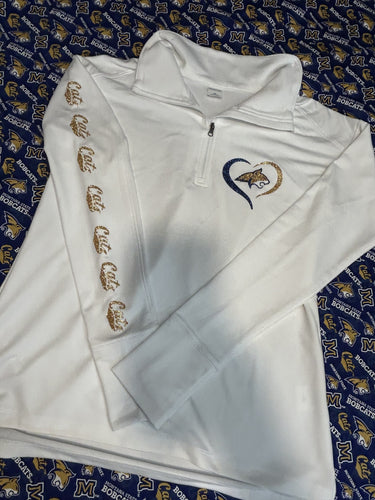 BOBCAT WOMENS 1/4 ZIP WHITE HEART LOGO