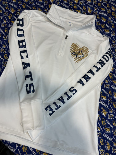 BOBCAT WOMENS 1/4 WHITE WITH SWIRL LOGO